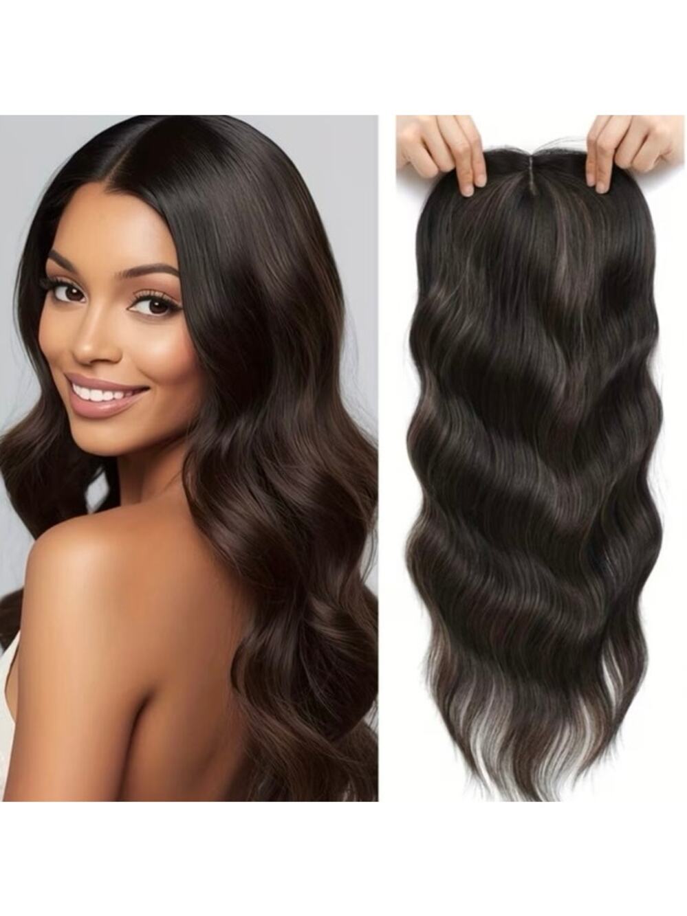 22” chocolate brown wavy hair topper synthetic NEW